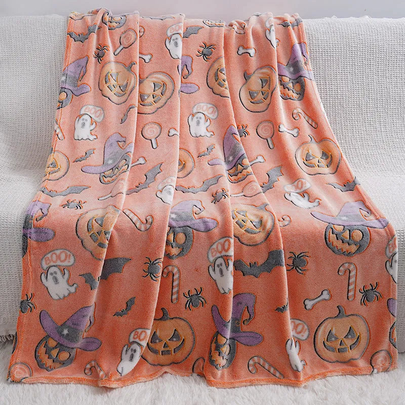Cartoon print flannel blanket for children with air conditioner cover function in two size options