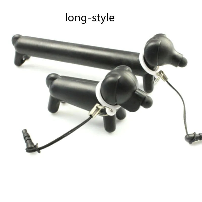 Black puppy-shaped touch screen stylus with extendable design and phone stand functionality