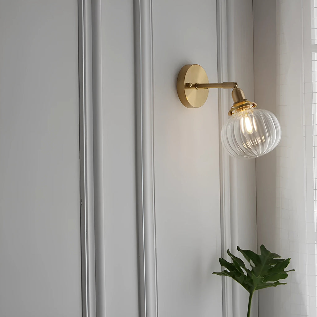 Glass wall lamp with transparent shade for living room or bedroom lighting