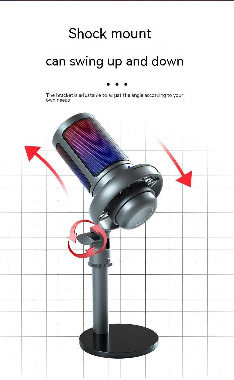 RGB USB condenser microphone for computer streaming and recording with 150cm cable