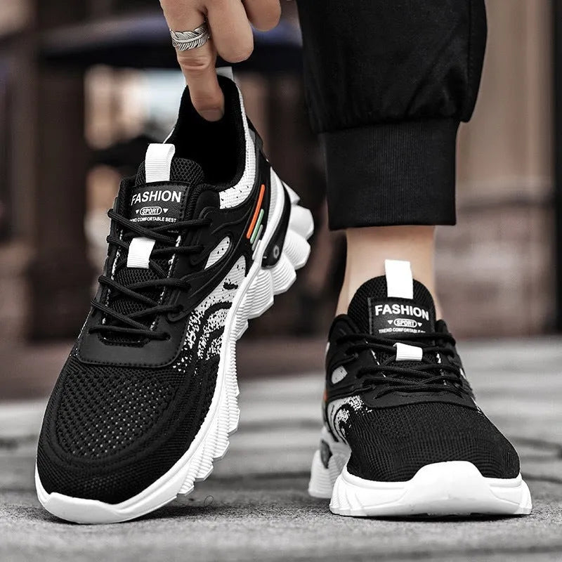 Men's white blue platform casual sports shoes with mesh upper and cross shoulder strap detail