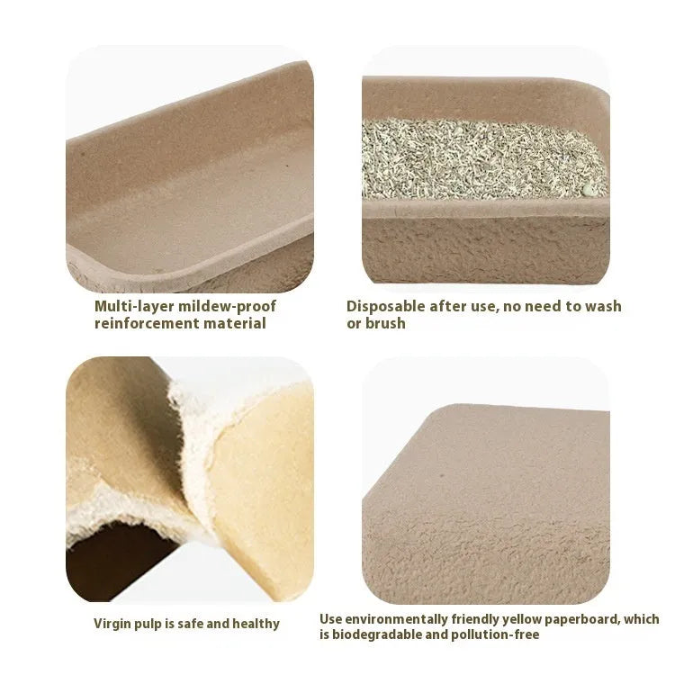 Brown disposable waterproof cat litter box with three size options for small pets.