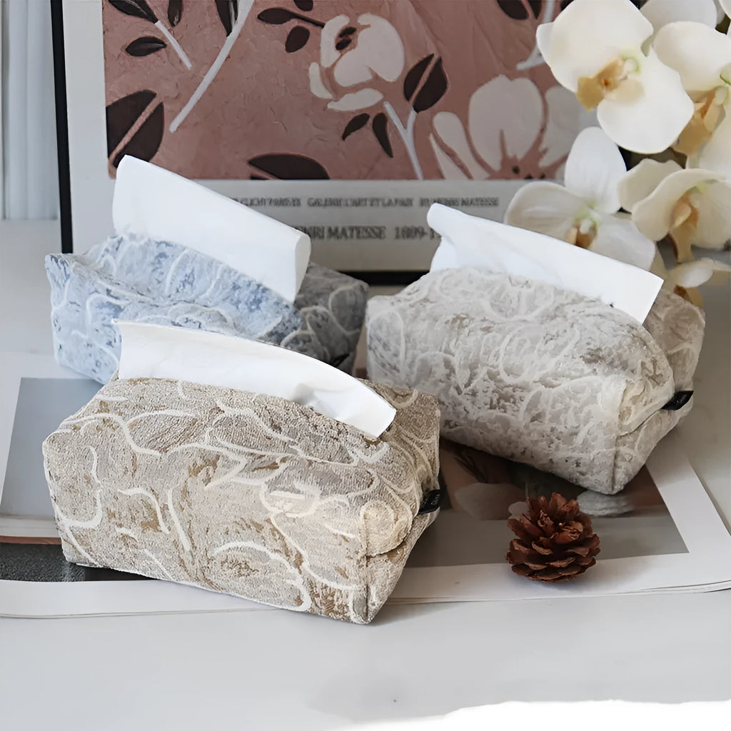 Chinese pastoral style cotton fabric tissue box in beige, blue, or brown rose colour