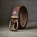 Men's cattlehide leather casual belt with copper pin buckle in black brown khaki colours