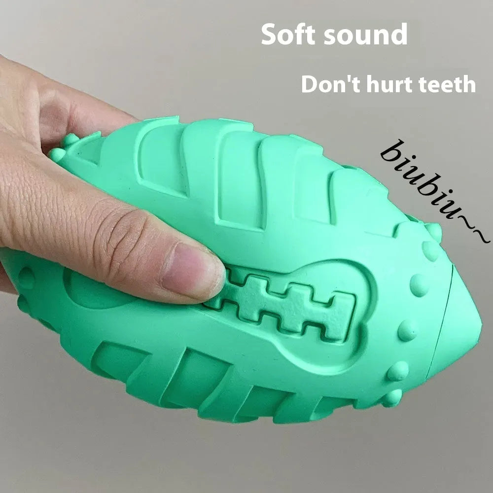 Light green thickened rubber rugby ball dog toy for interactive play and teeth cleaning