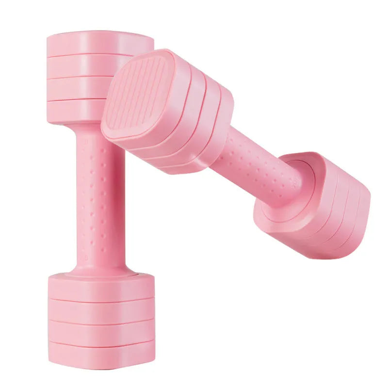 Women's detachable 5lb dumbbells in pink, blue, black, and purple colours for fitness training