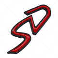 Metal car bumper sticker labels in SD, D and S patterns with red and silver or black colour options