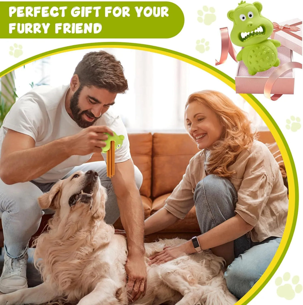 Green natural rubber dog chew toy for aggressive chewers with treat-filling hole