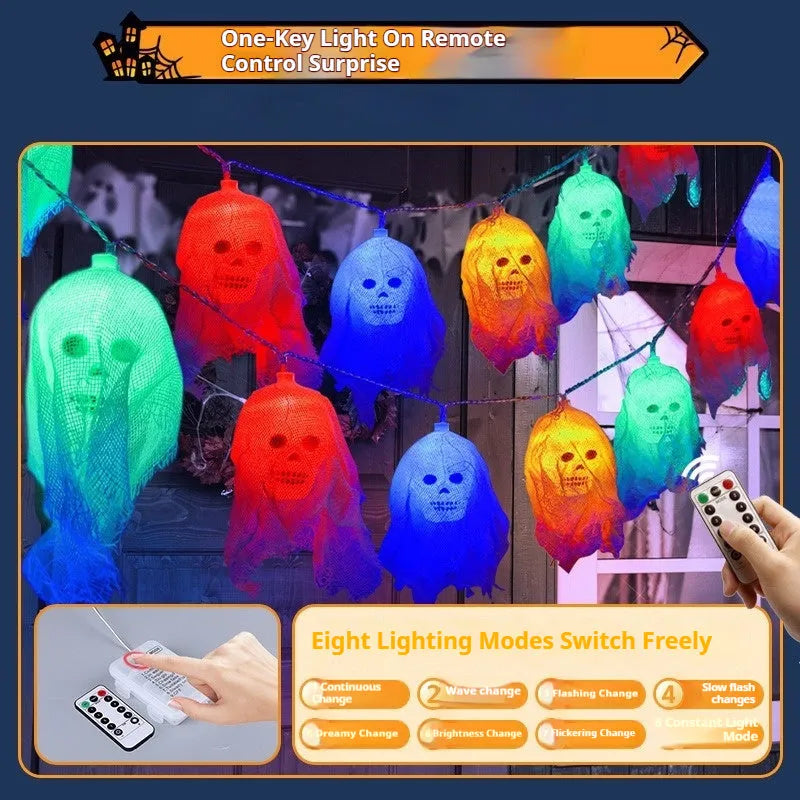 Halloween battery-powered coloured LED light strings for indoor wall decoration in two length options