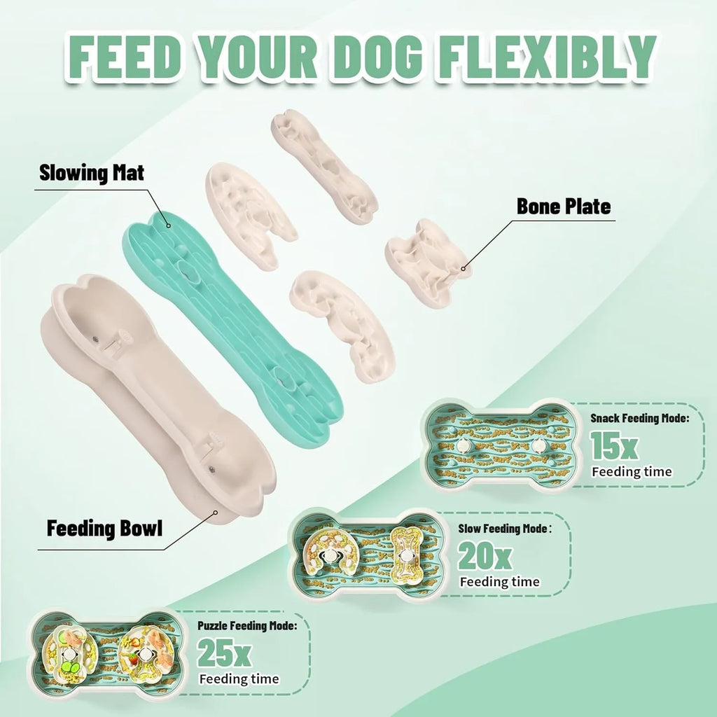 Large green slow feeder dog bowl with puzzle maze design for dry and wet food.