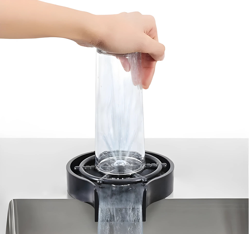 Black high pressure stainless steel glass washer with copper head hose and ABS plastic base