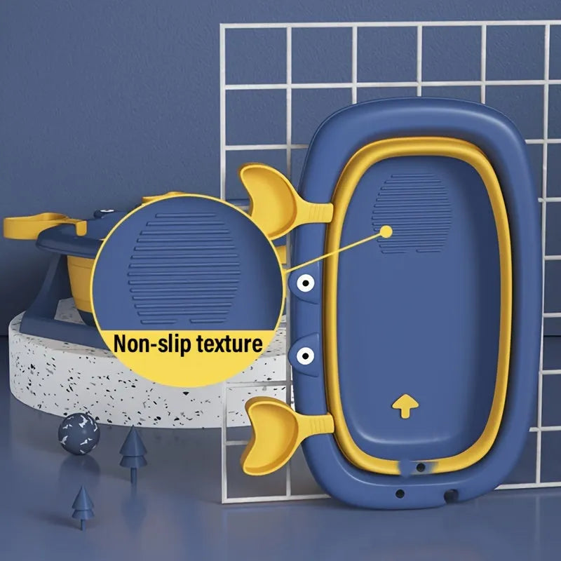 Foldable portable pet bathing tub for small cats and dogs in blue and orange colours.