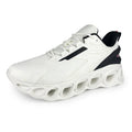 Men's breathable mesh sports shoes with low top design, EVA sole, and lace-up closure in black, white, or dark blue colors