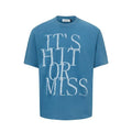 Men's blue American Retro letter print cotton blend t-shirt with round neck and loose fit