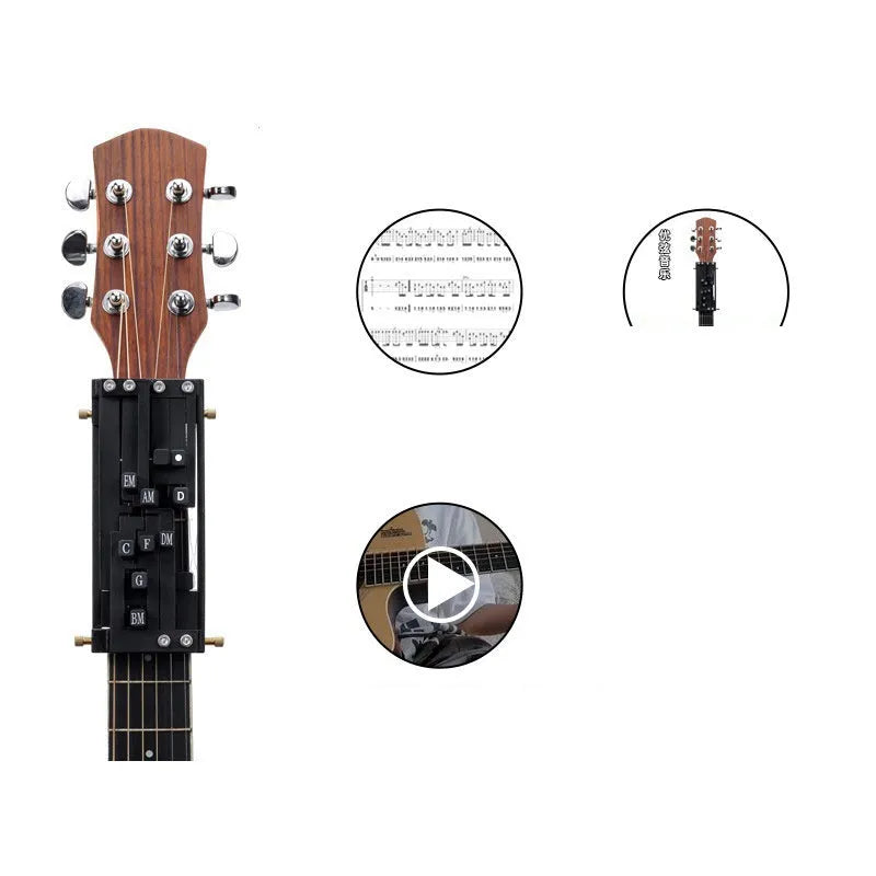 Black double chord maker device for folk guitar novice practice with automatic gear mechanism