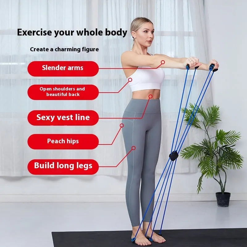 Blue TPR eight character shoulder fitness puller for female users with cross tension device