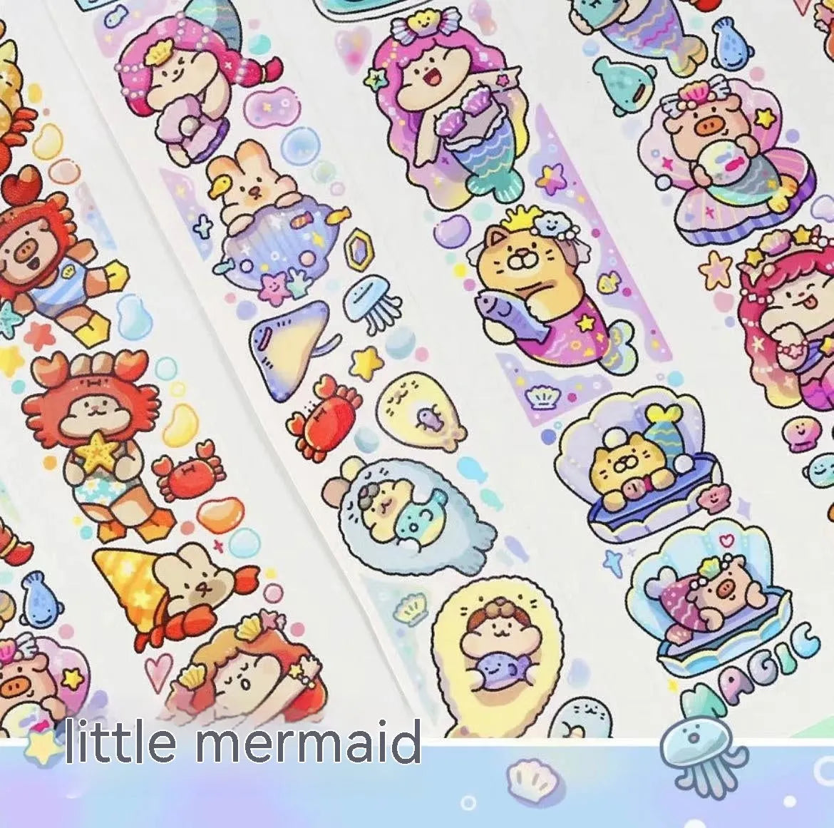 Sheet of cute cartoon character stickers printed on Japanese paper for packaging decoration.