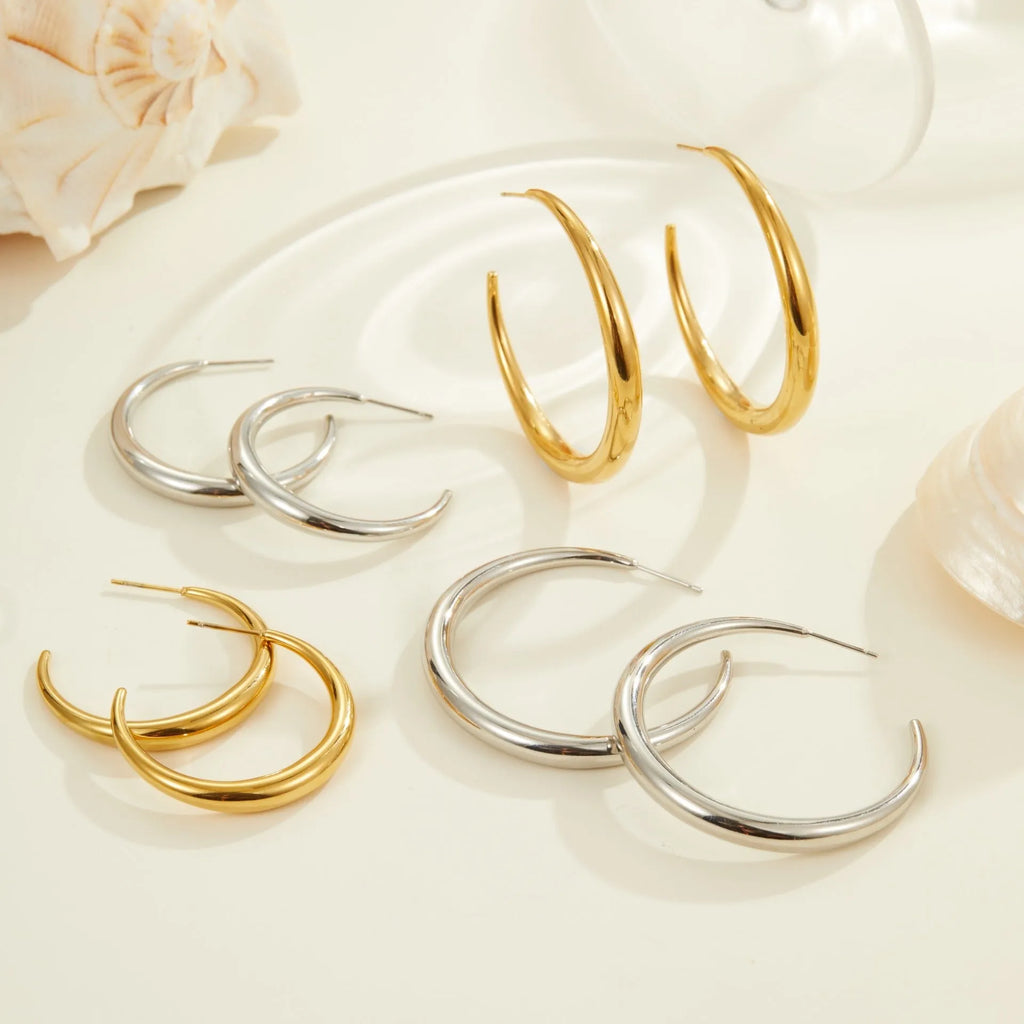 Titanium steel geometric hoop earrings with 18K gold plating in large and small sizes