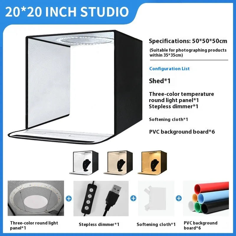 50cm studio photo light box with USB plug and folding three-colour temperature light board