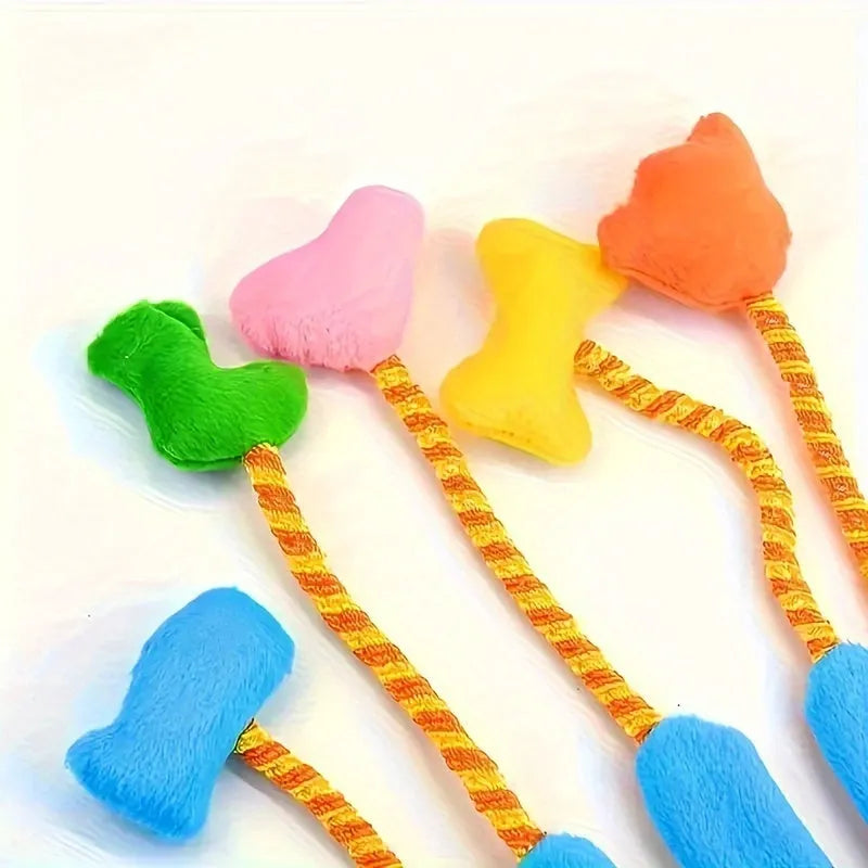 Yellow and blue magic glove cat teaser wand with plush toy and bell measuring 40 cm