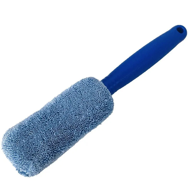 Microfiber car tyre brush with long 29cm handle in blue or grey colour