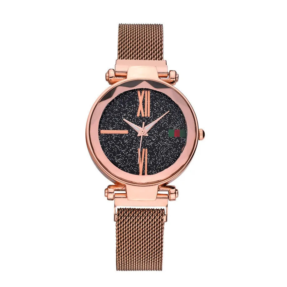 Ladies quartz watch with stainless steel strap, magnetic clasp, and 32mm round dial in multiple colour options.