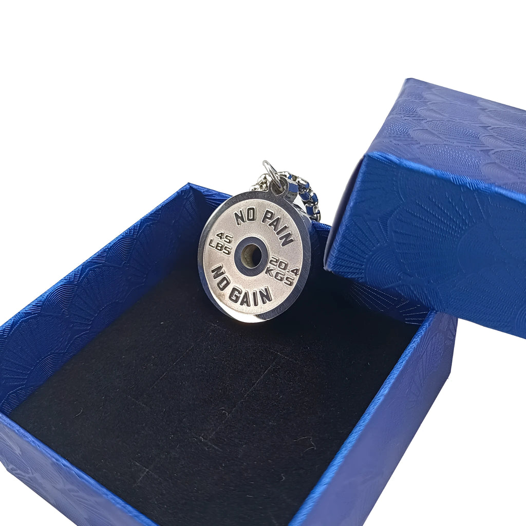 Polished stainless steel geometric barbell disk pendant necklace on a choice of chains.