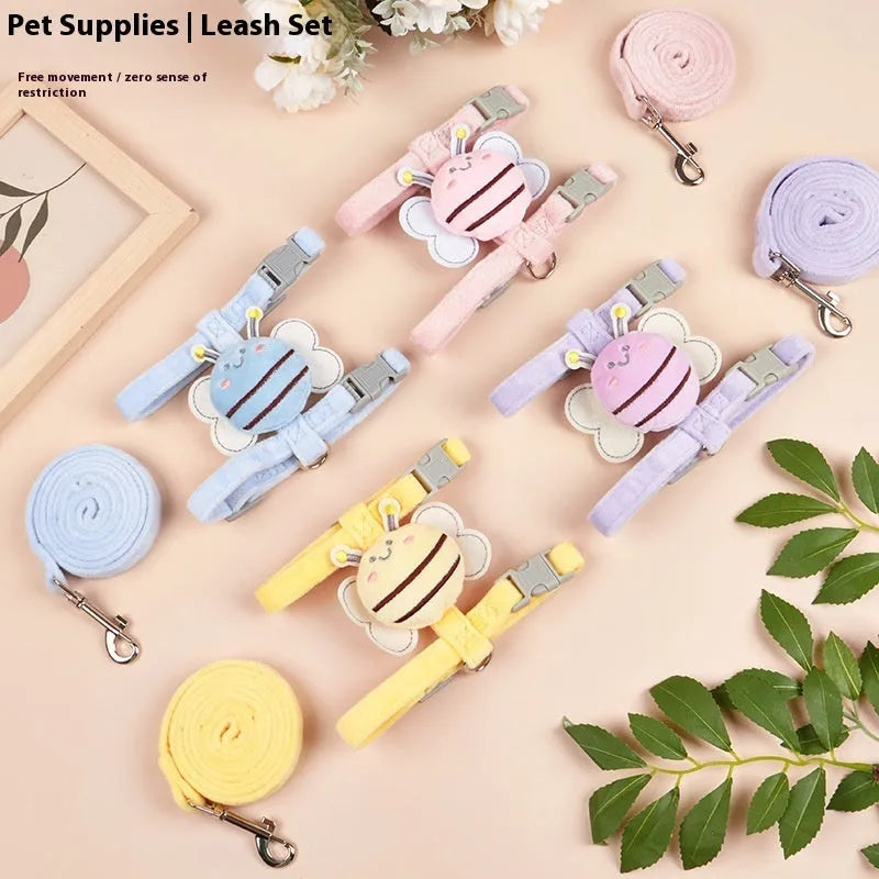 Bee shaped adjustable cat rope leash in polyester with strap, available in pink yellow blue colours