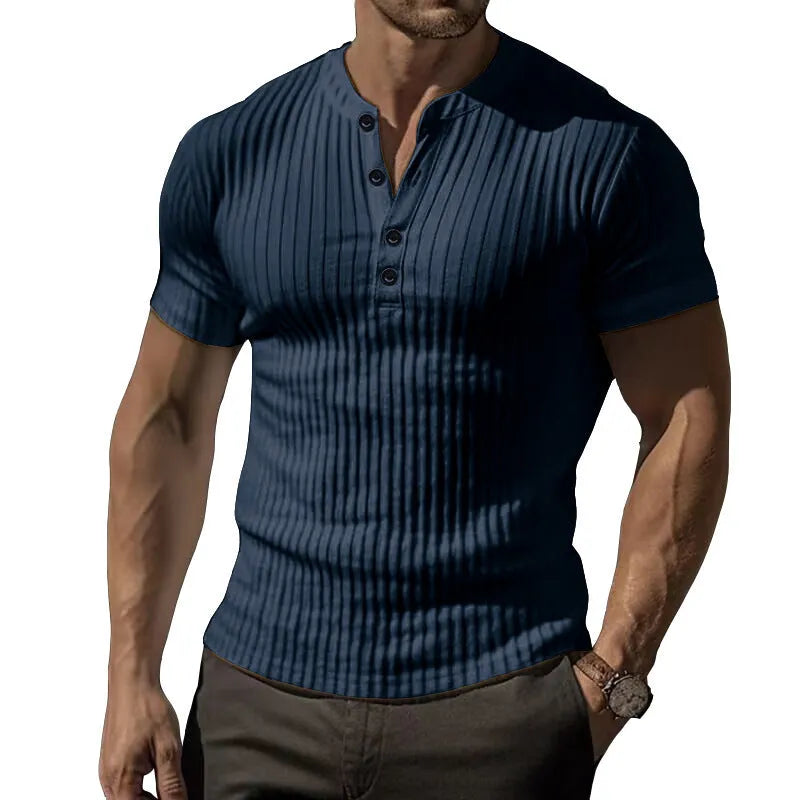 Men's slim-fitting muscle cut sports T-shirt in polyester, shown in army green colour.