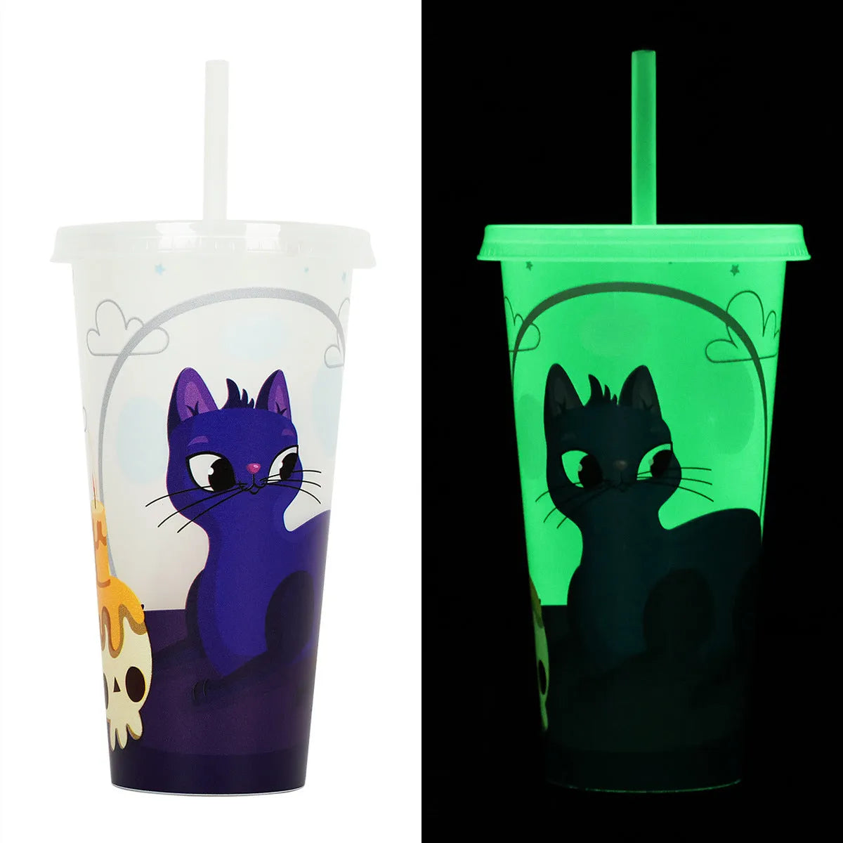 720ml Halloween luminous straw cup in PP plastic with six color options