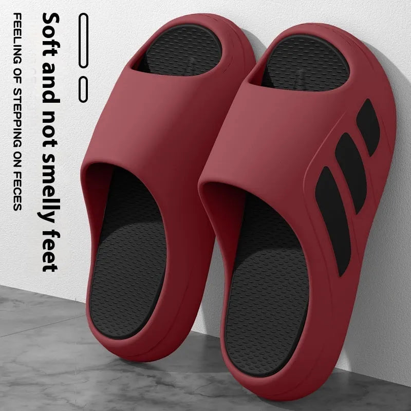Men's and women's thick platform slippers in brown, black, red and black, and white and black colours