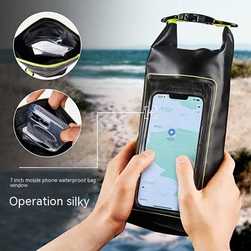 Waterproof crossbody dry bag for mobile phones in multiple colours, shown in 2L and 5L sizes.