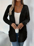 Solid colour long sleeve cardigan in loose fit design available in black and granny grey colours