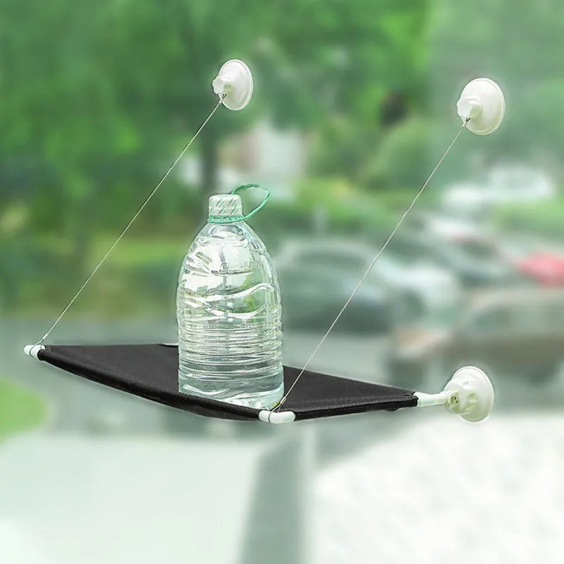 Black suction cup cat hammock in fibre tube cloth, foldable hanging cat nest for balcony window glass