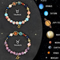 Twelve zodiac sign bracelets with natural stone beads and celestial charm pendants