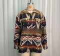 Women's retro style woolen jacket with Aztec print in sapphire blue, khaki, or army green colours
