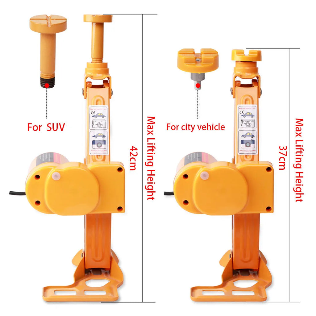 Yellow steel car electric jack set with 12V electric wrench for vehicle tyre changing