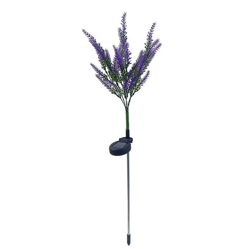 74cm tall solar-powered LED garden light with artificial flower design in lavender colour variations