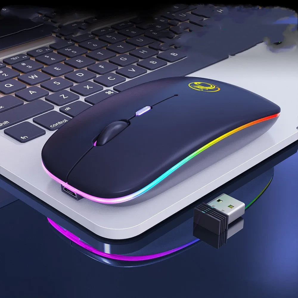 Luminous charging Bluetooth dual-mode wireless silent mouse in black or white with adjustable DPI
