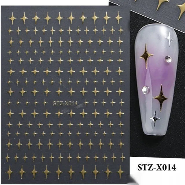 Cartoon nail art stickers with black and silver strip love pattern design