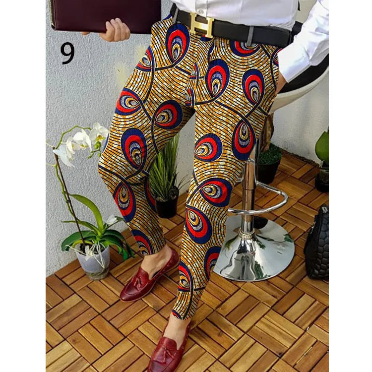 Men's slim fit plaid trousers with 3D printed pattern and straight leg design in colour RKKZ49