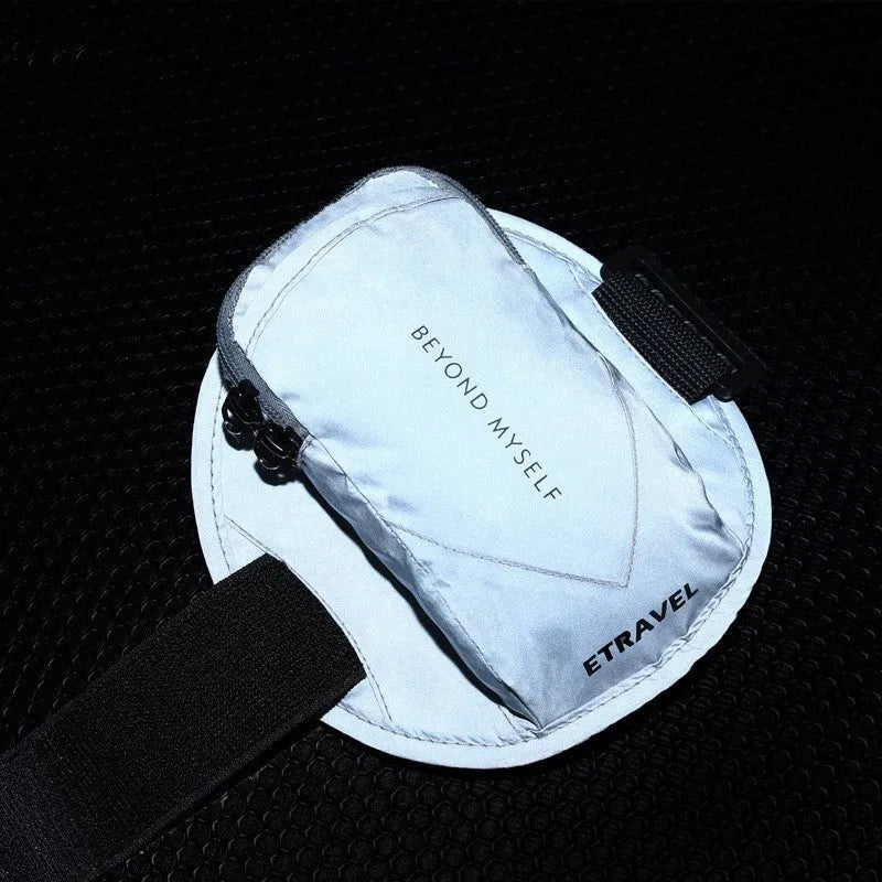 Running arm bag with reflective strips and adjustable arm strap in black colour