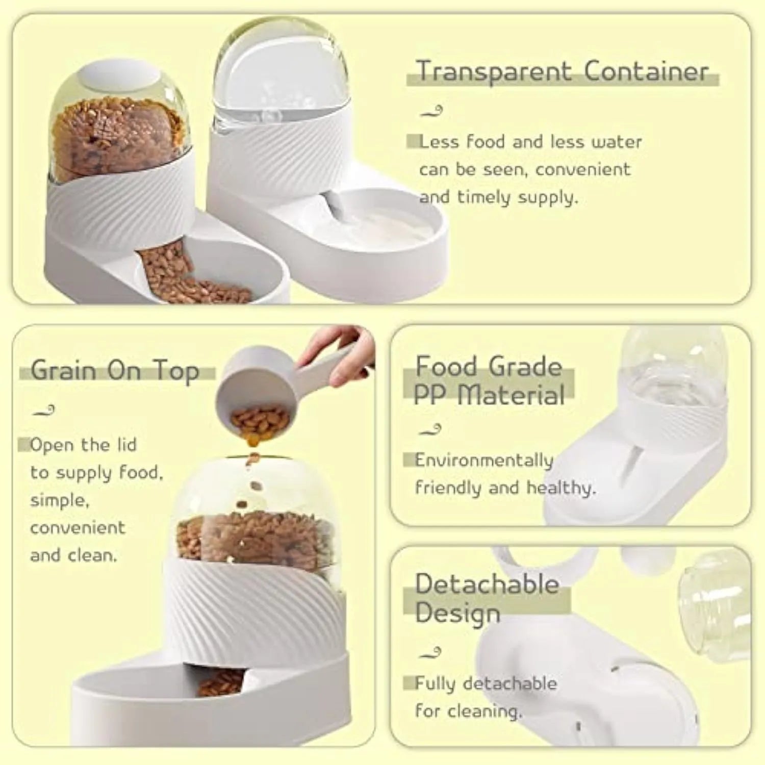 Pure white automatic cat feeder and water dispenser set with wave-shaped design.