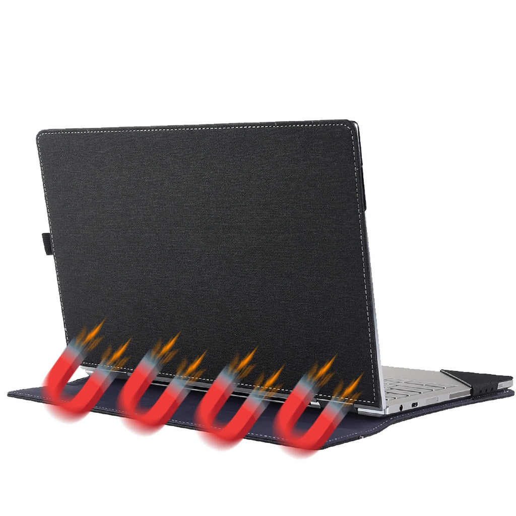 Black imitation leather protective sleeve for Microsoft Laptop6 laptops showing bracket design