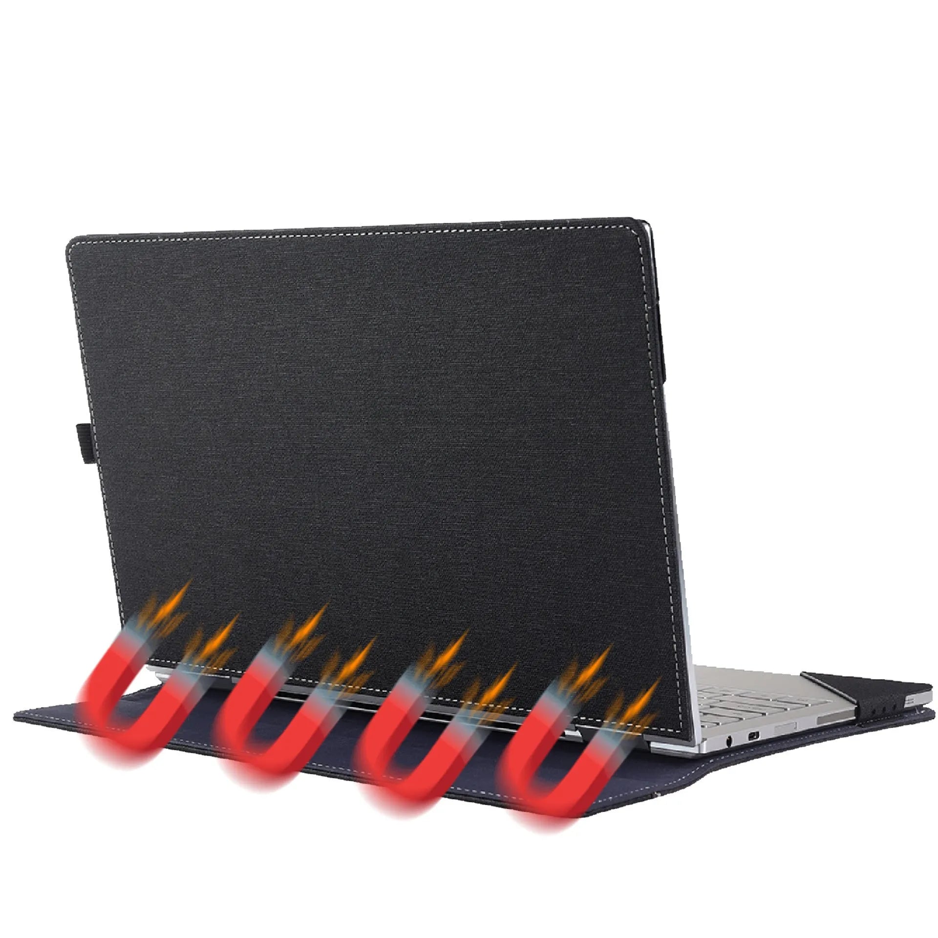Black imitation leather protective sleeve for Microsoft Laptop6 laptops showing bracket design