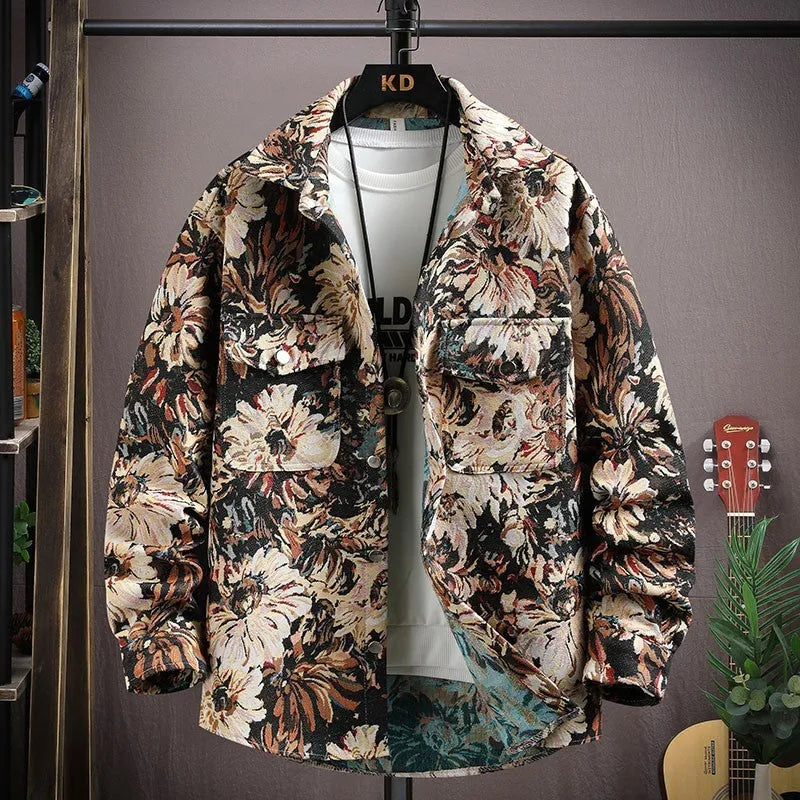 Casual lapel shirt coat in polyester fabric showing straight hem and long sleeve design