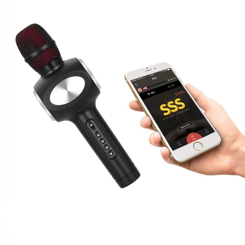 Yaerjia E108 mobile microphone in black, gold, or pink with capacitive pickup and built-in speaker