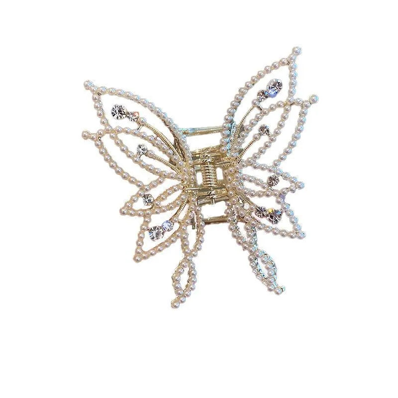 Butterfly hair barrettes for women in alloy with rhinestone or pearl decoration
