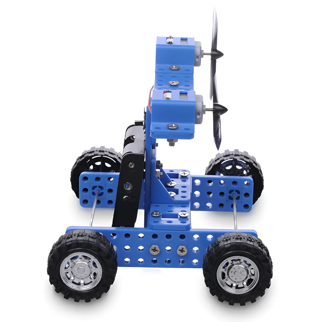 Blue DIY model toy wind car, ordinary wheel No. 35, physics experiment kit for ages 7 to 12