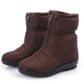 Women's winter snow boots with cloth upper, 3cm heel, 16cm tube height, artificial thick hair lining, black brown red.